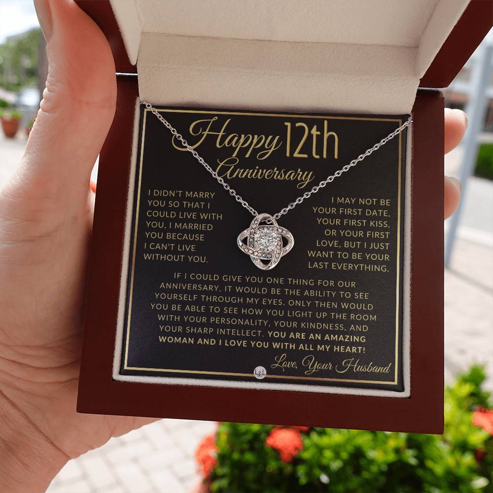 12th Anniversary Gift For Wife - Beautiful Women's Pendant Necklace + Heartfelt Anniversary Message - Liliana and Liam