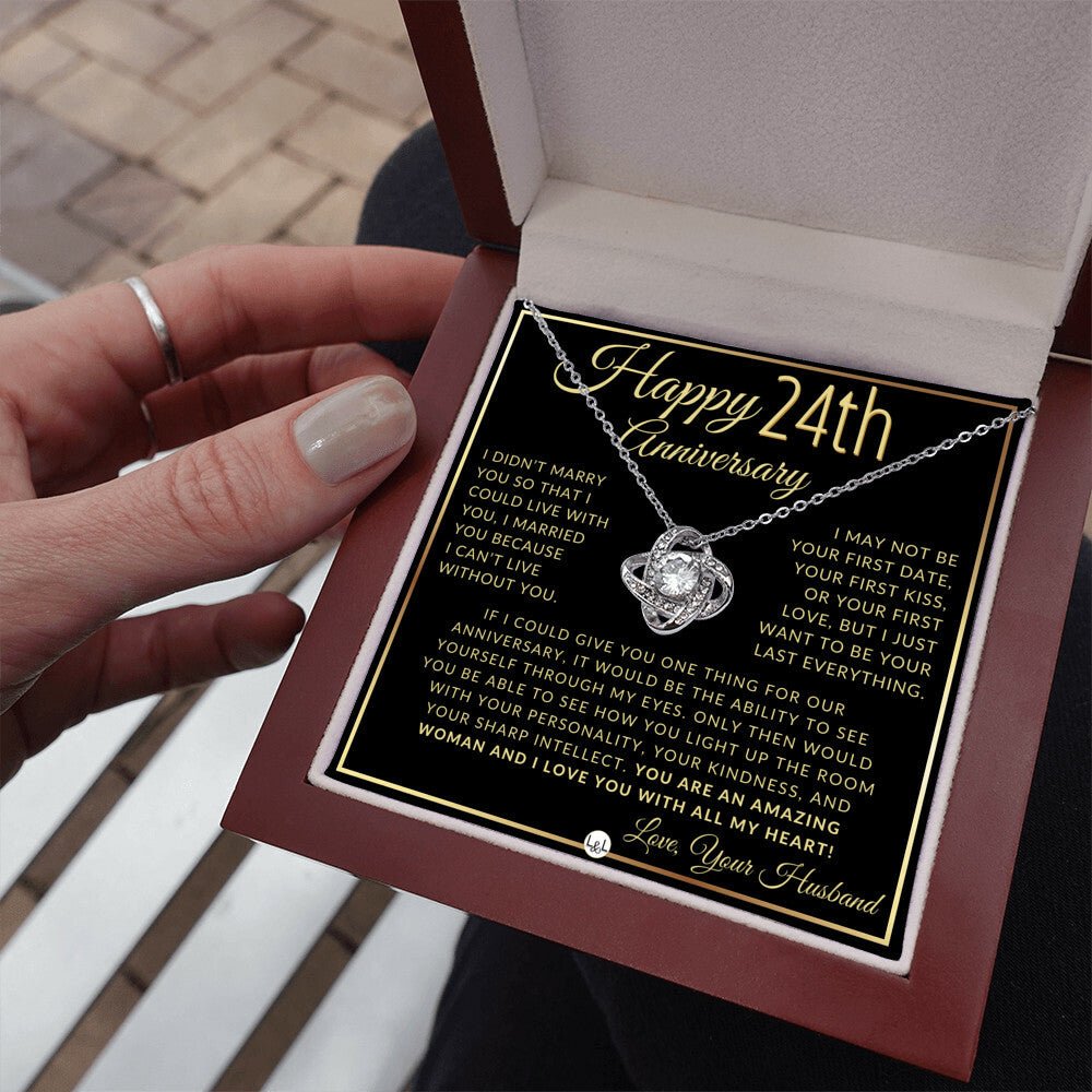 24th Anniversary Gift For Wife - Beautiful Women's Pendant Necklace + Heartfelt Anniversary Message For Her - Liliana and Liam