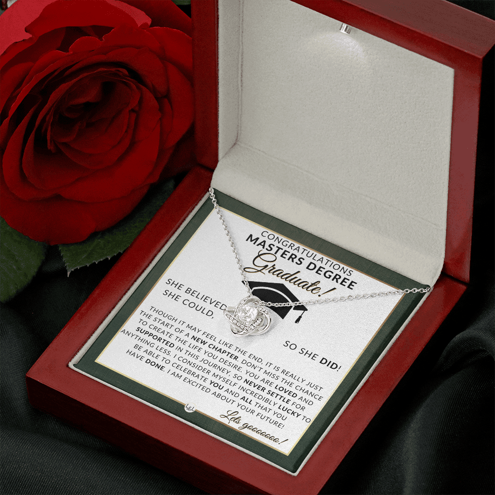 Masters Degree Grad Gifts For Her - Beautiful Women's Pendant Necklace + Heartfelt Graduation Message For Masters Graduate