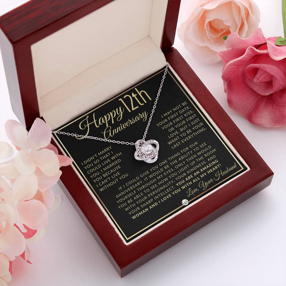 12th Anniversary Gift For Wife - Beautiful Women's Pendant Necklace + Heartfelt Anniversary Message - Liliana and Liam