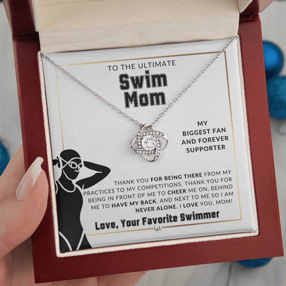 Swim Mom, From A Girl Swimmer - Knot Pendent Necklace - Gift For Sports Mom - Liliana and Liam