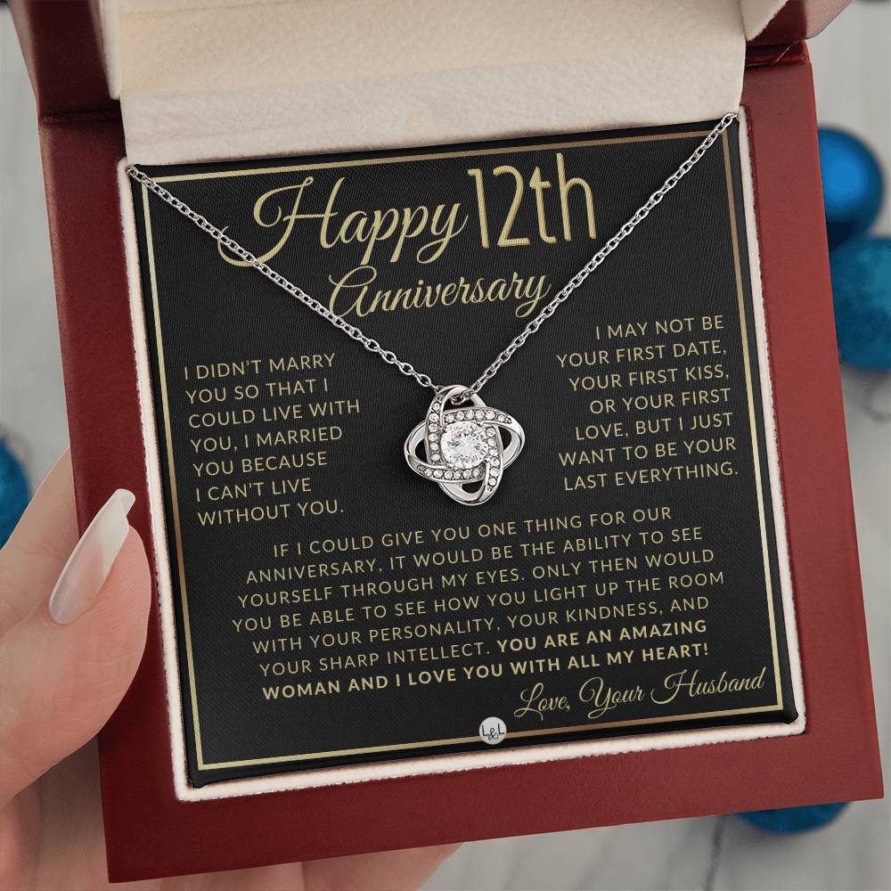 12th Anniversary Gift For Wife - Beautiful Women's Pendant Necklace + Heartfelt Anniversary Message - Liliana and Liam