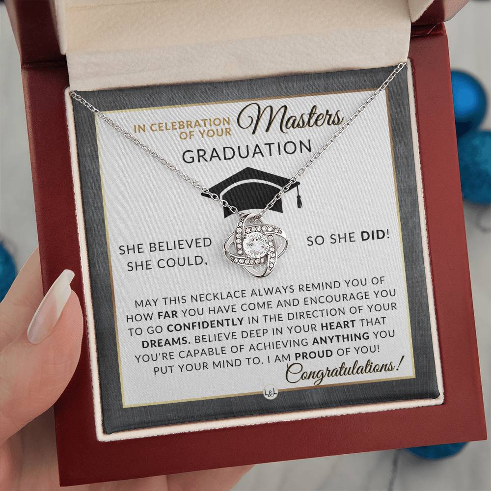 Master's Graduation Gift For Her - Women's Graduation Pendant Necklace + Heartfelt Graduation Message - Graduation Gift Idea For Her Master's Degree
