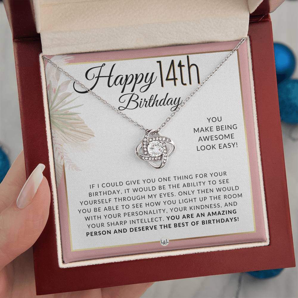 14th Birthday Gift For Her - Necklace For 14 Year Old Birthday - Beautiful Women's Birthday Pendant + Heartfelt Birthday Message - Liliana and Liam