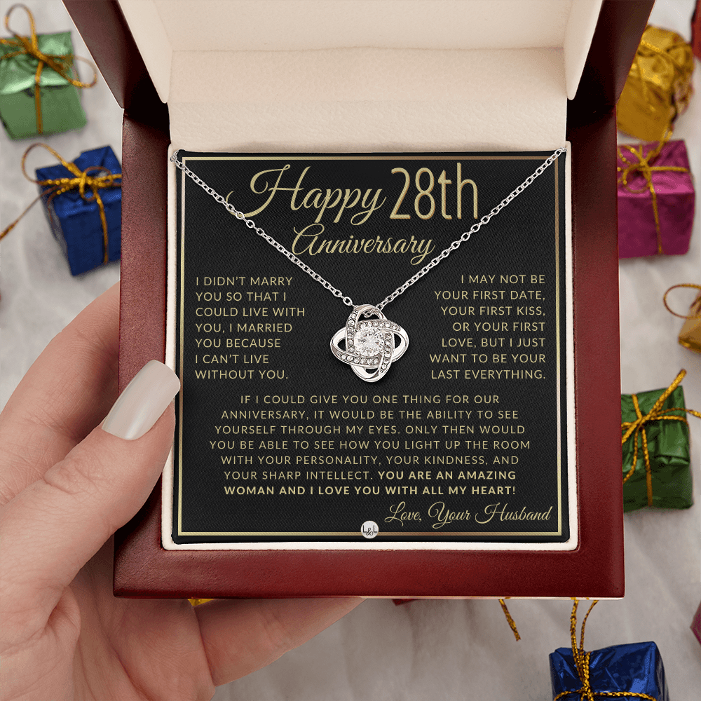 28th Anniversary Gift For Wife - Beautiful Women's Pendant Necklace + Heartfelt Anniversary Message - Liliana and Liam