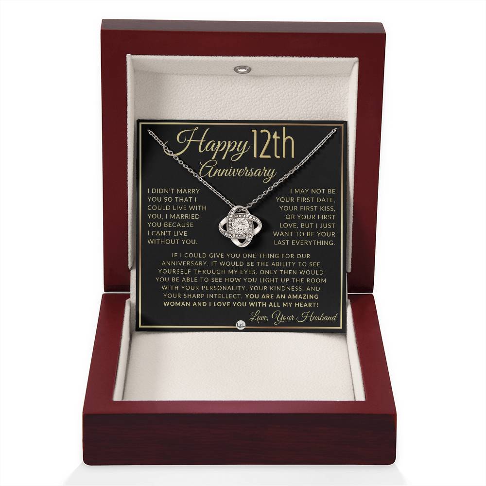 12th Anniversary Gift For Wife - Beautiful Women's Pendant Necklace + Heartfelt Anniversary Message - Liliana and Liam