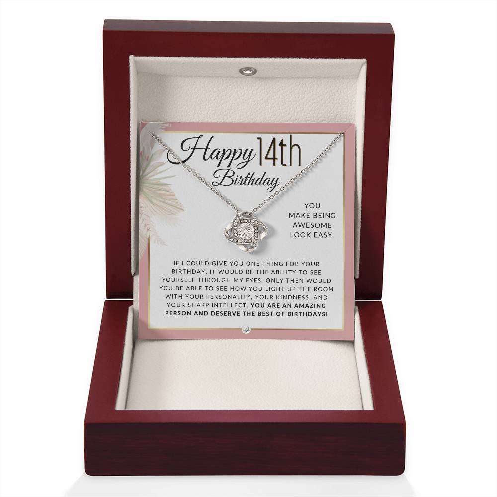 14th Birthday Gift For Her - Necklace For 14 Year Old Birthday - Beautiful Women's Birthday Pendant + Heartfelt Birthday Message - Liliana and Liam