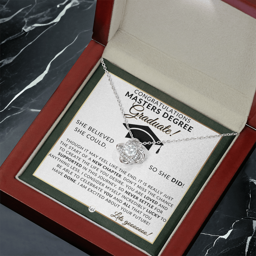 Masters Degree Grad Gifts For Her - Beautiful Women's Pendant Necklace + Heartfelt Graduation Message For Masters Graduate