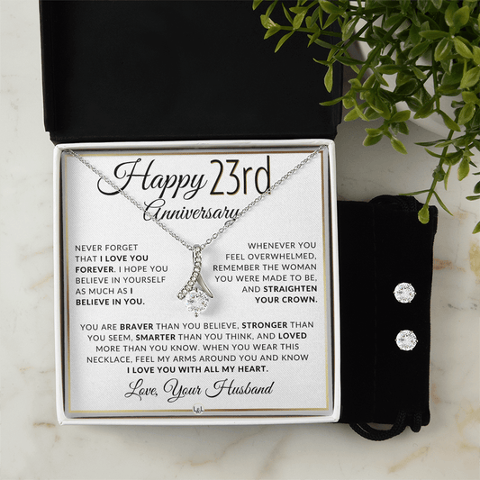 23rd Anniversary Gift - Elegant Drop Pendant Necklace + Heartfelt Message for Wife - Liliana and Liam