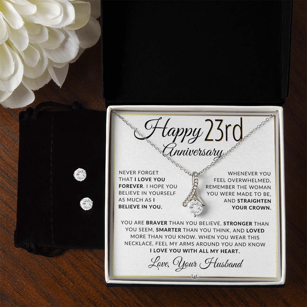 23rd Anniversary Gift - Elegant Drop Pendant Necklace + Heartfelt Message for Wife - Liliana and Liam