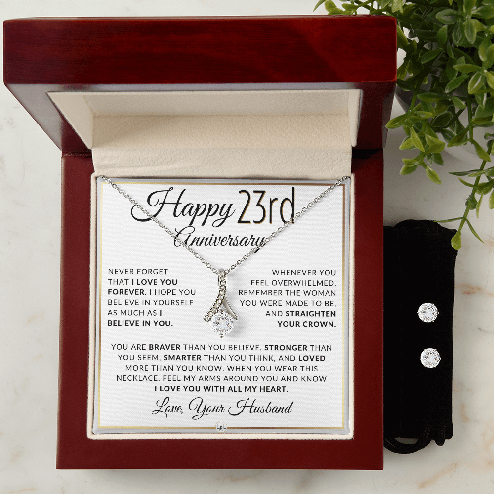 23rd Anniversary Gift - Elegant Drop Pendant Necklace + Heartfelt Message for Wife - Liliana and Liam