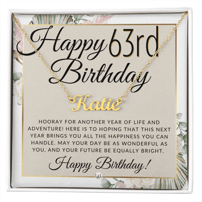 Happy 63rd Birthday - Custom Name Necklace - Gift for Her - Liliana and Liam