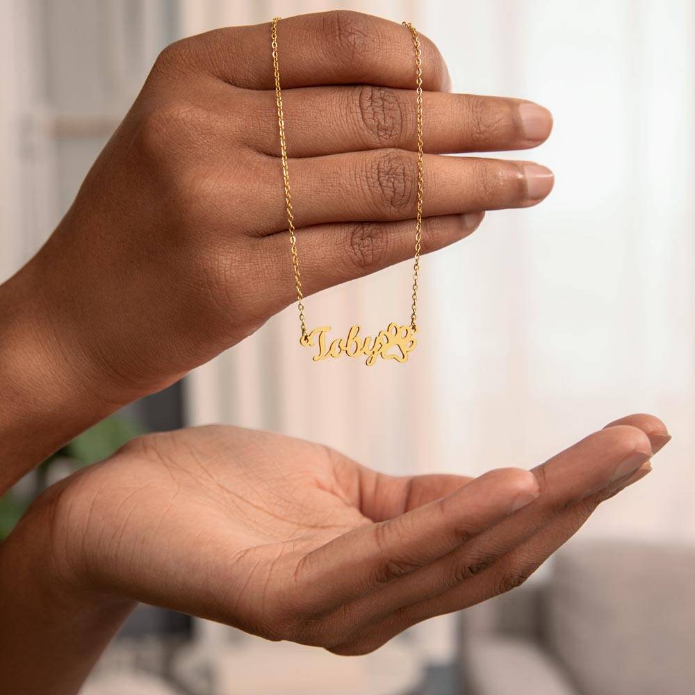 Dog Loss Gift - An Angel with Paws - Name Necklace + Paw Print - Custom Dog Remembrance, Bereavement & Sympathy Gift - Liliana and Liam