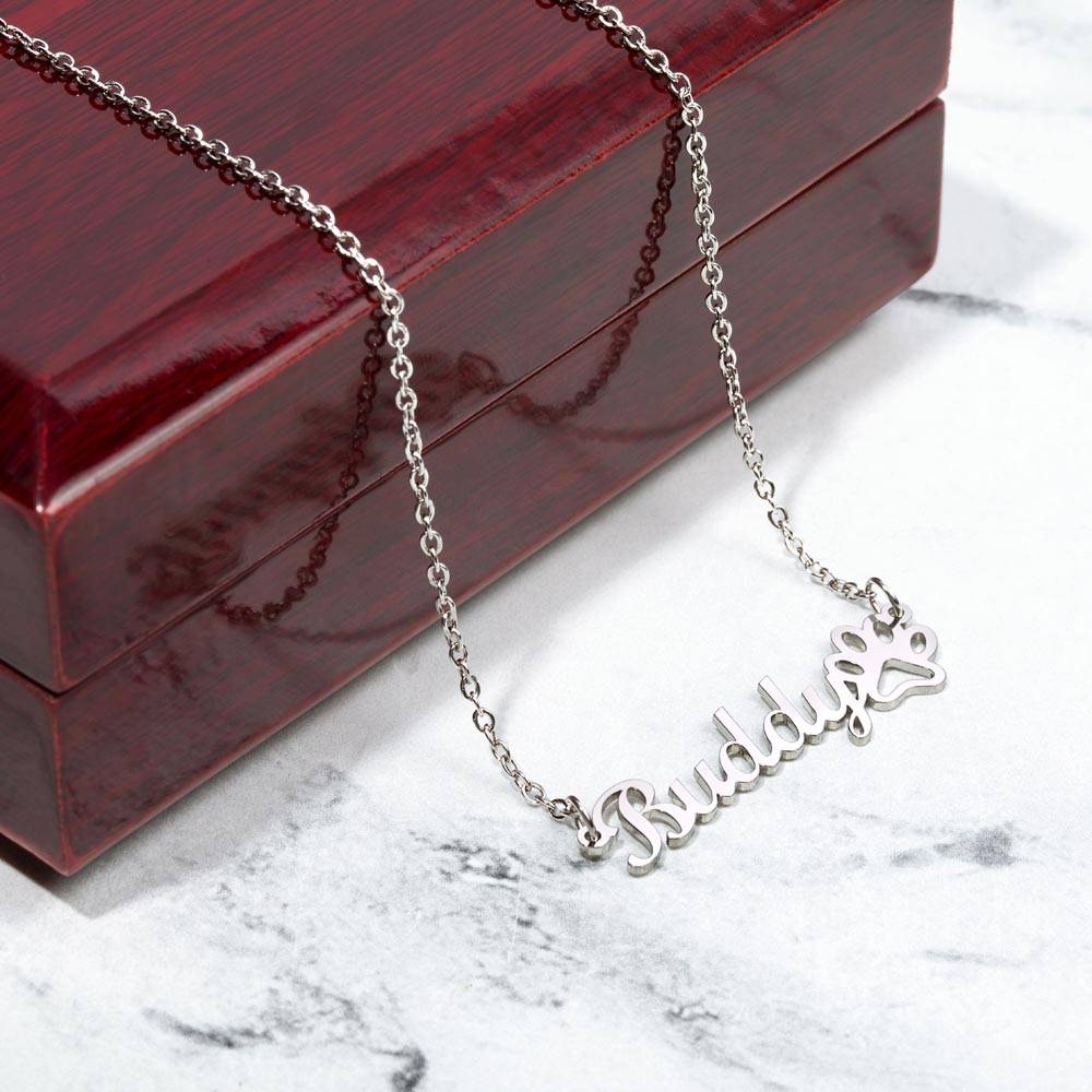 Dog Loss Gift - An Angel with Paws - Name Necklace + Paw Print - Custom Dog Remembrance, Bereavement & Sympathy Gift - Liliana and Liam