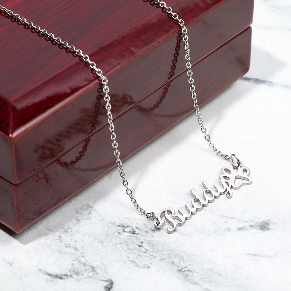 Name + Paw Print - Custom Name Necklace