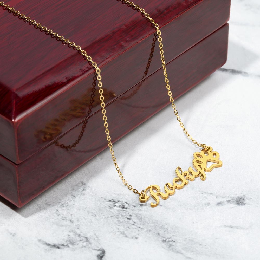Name + Paw Print - Custom Name Necklace