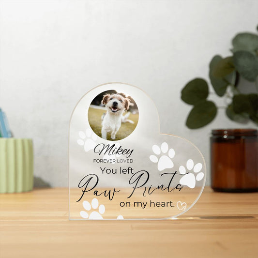 Dog Keepsake - Paw Print On My Heart - Heart Shaped Photo Dog Memorial - Custom Dog Remembrance, Bereavement & Sympathy Gifts