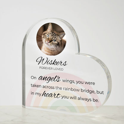 Cat Keepsake - To The Rainbow Bridge Heart Shaped Photo Cat Memorial - Custom Cat Remembrance, Bereavement & Sympathy Gift