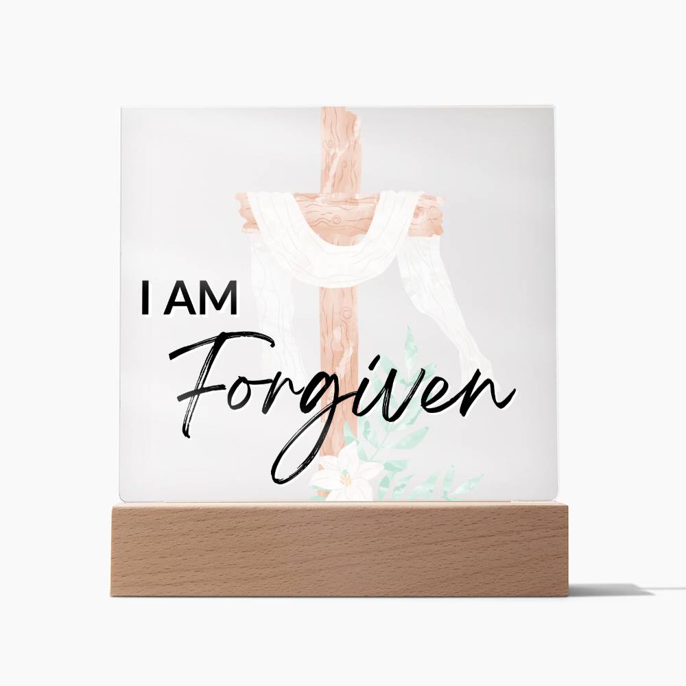 I Am Forgiven - Inspirational Acrylic Plaque with LED Nightlight Upgrade - Christian Home Decor