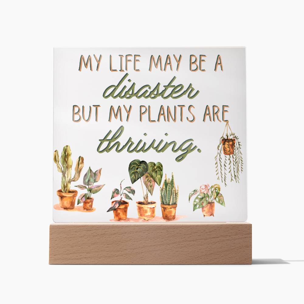 Plants Are Thriving - Funny Plant Acrylic with LED Nigh Light - Indoor Home Garden Decor - Birthday or Christmas Gift For Horticulturists, Gardner, or Plant Lover