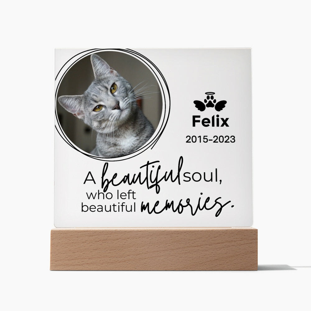 Cat Photo Keepsake - A Beautiful Soul - Square Acrylic Cat Memorial Plaque - Custom Cat Remembrance, Bereavement & Sympathy Gift