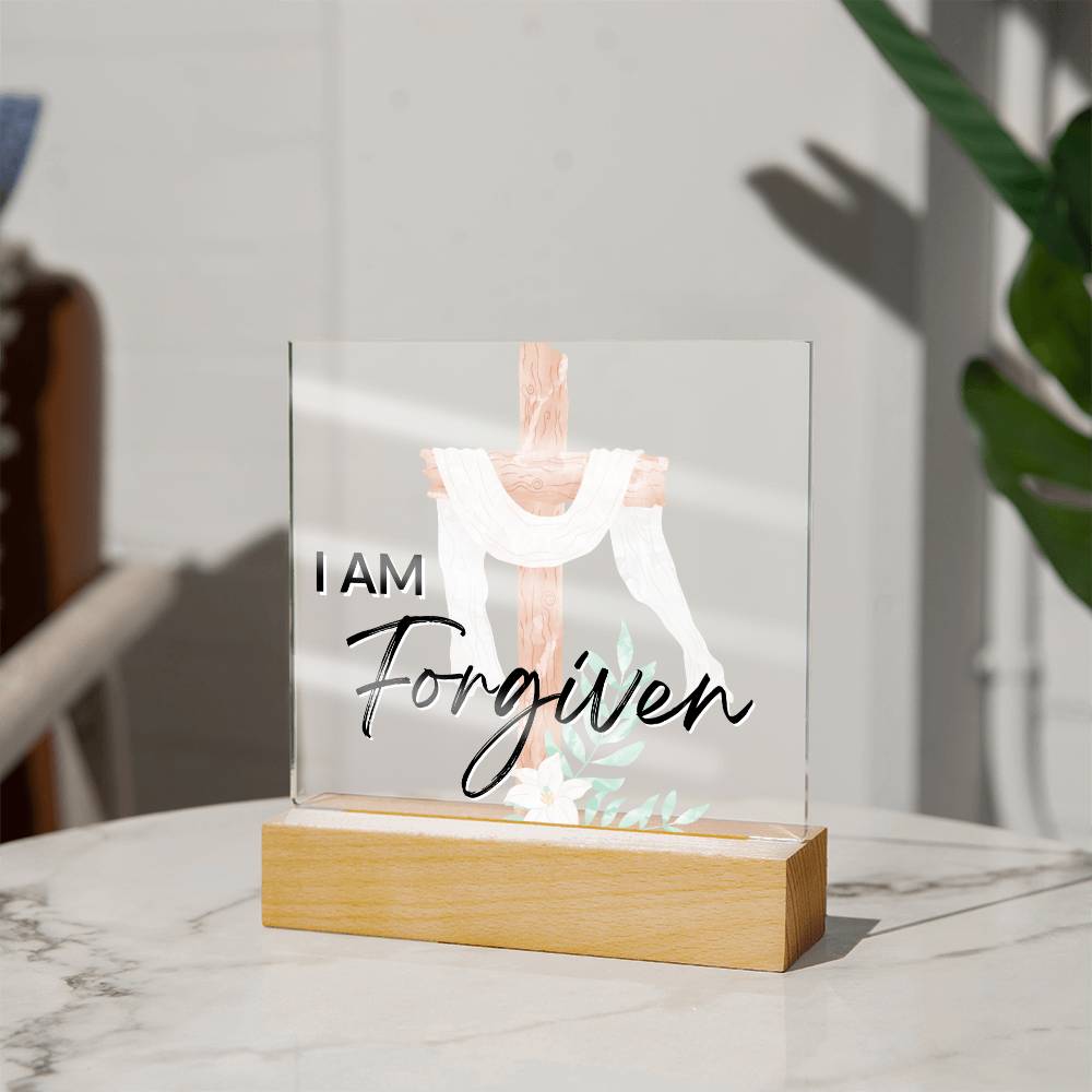 I Am Forgiven - Inspirational Acrylic Plaque with LED Nightlight Upgrade - Christian Home Decor