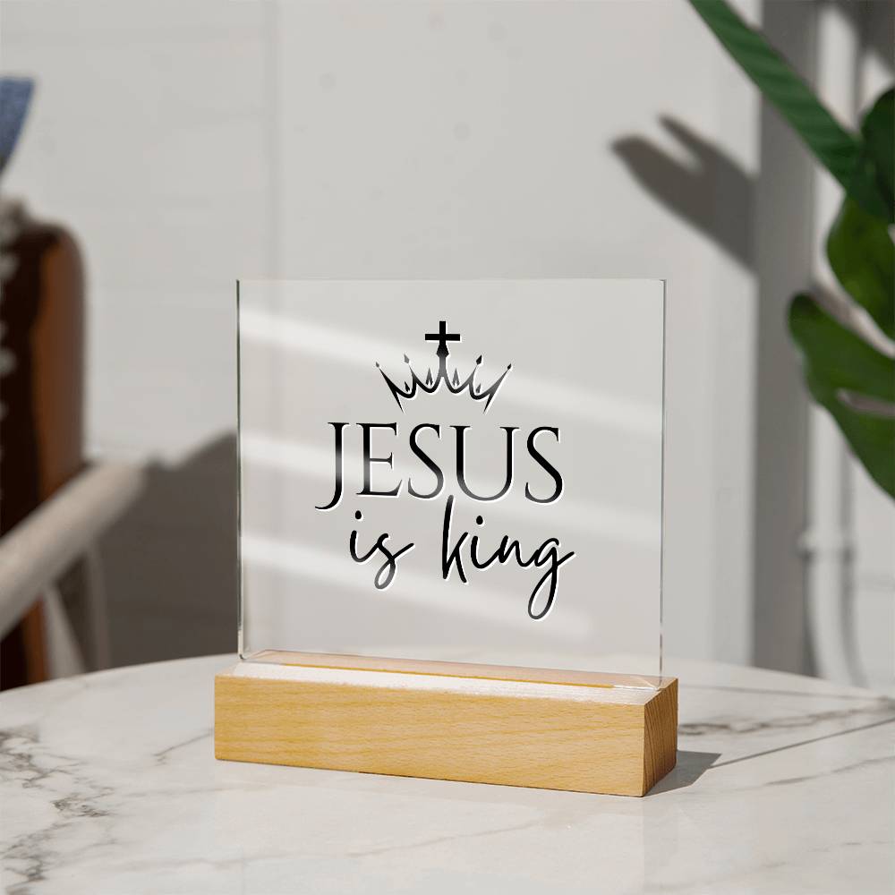 Jesus is King - Inspirational Acrylic Plaque with LED Nightlight Upgrade - Christian Home Decor