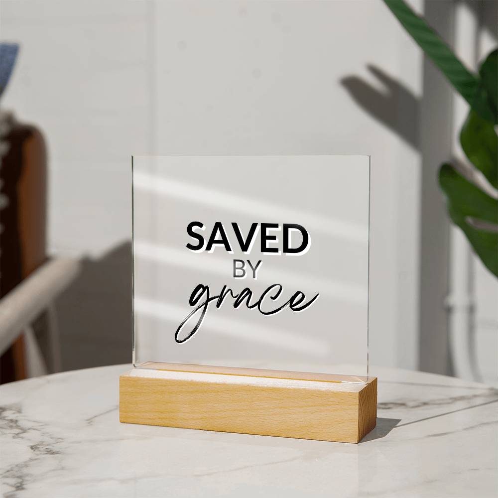 Saved By Grace - Inspirational Acrylic Plaque with LED Nightlight Upgrade - Christian Home Decor