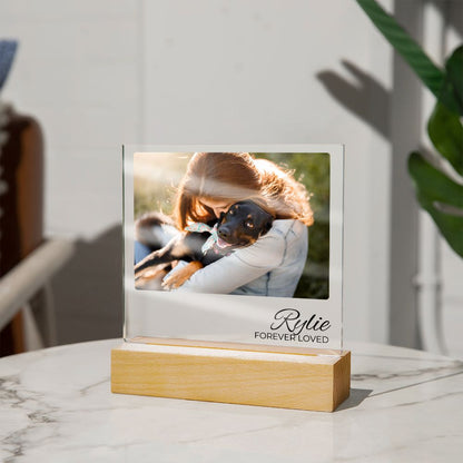 Dog Photo Keepsake - Single Landscape Photo - Square Acrylic Dog Memorial Plaque - Custom Dog Remembrance, Bereavement & Sympathy Gift