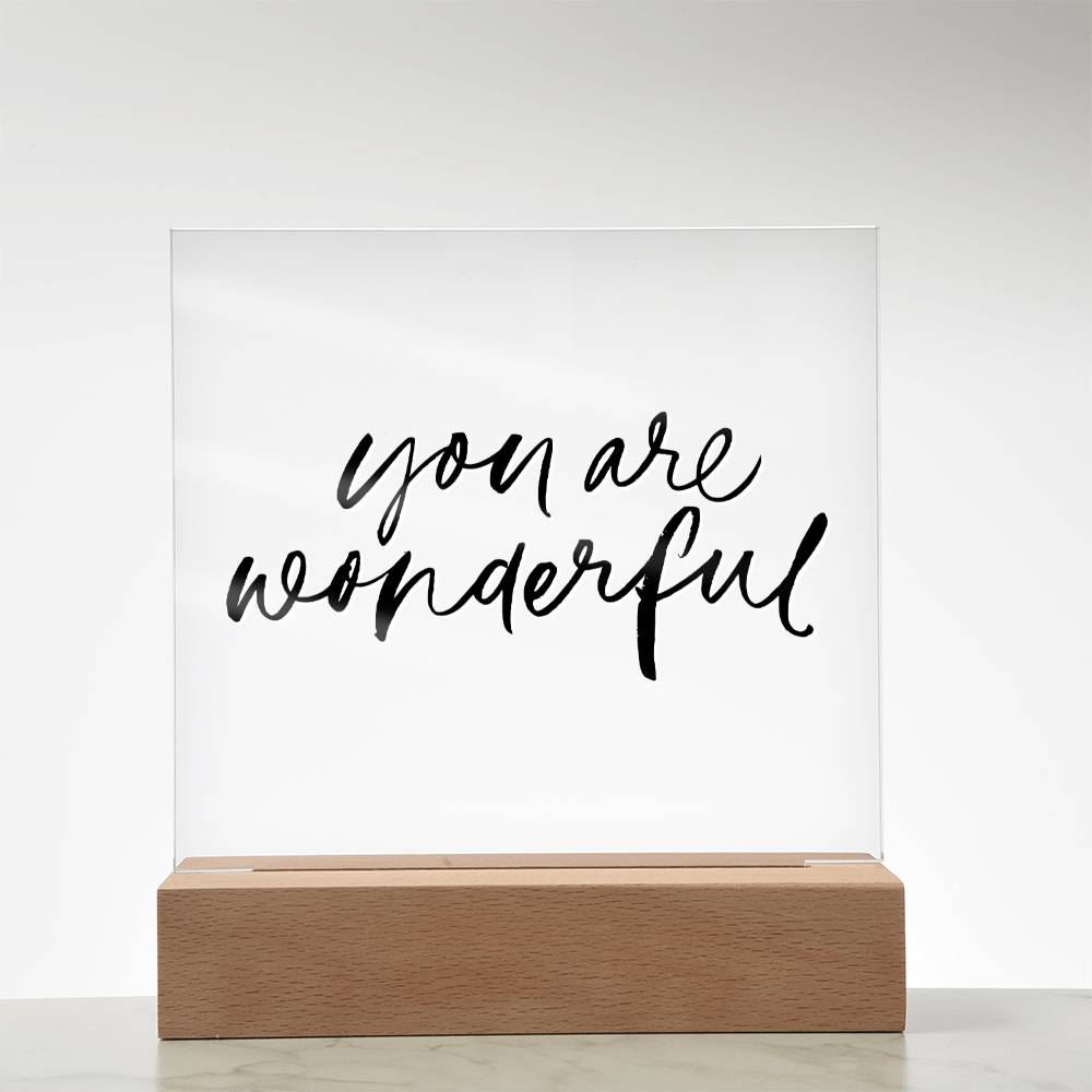 You Are Wonderful - Motivational Acrylic with LED Nigh Light - Inspirational New Home Decor - Encouragement, Birthday or Christmas Gift