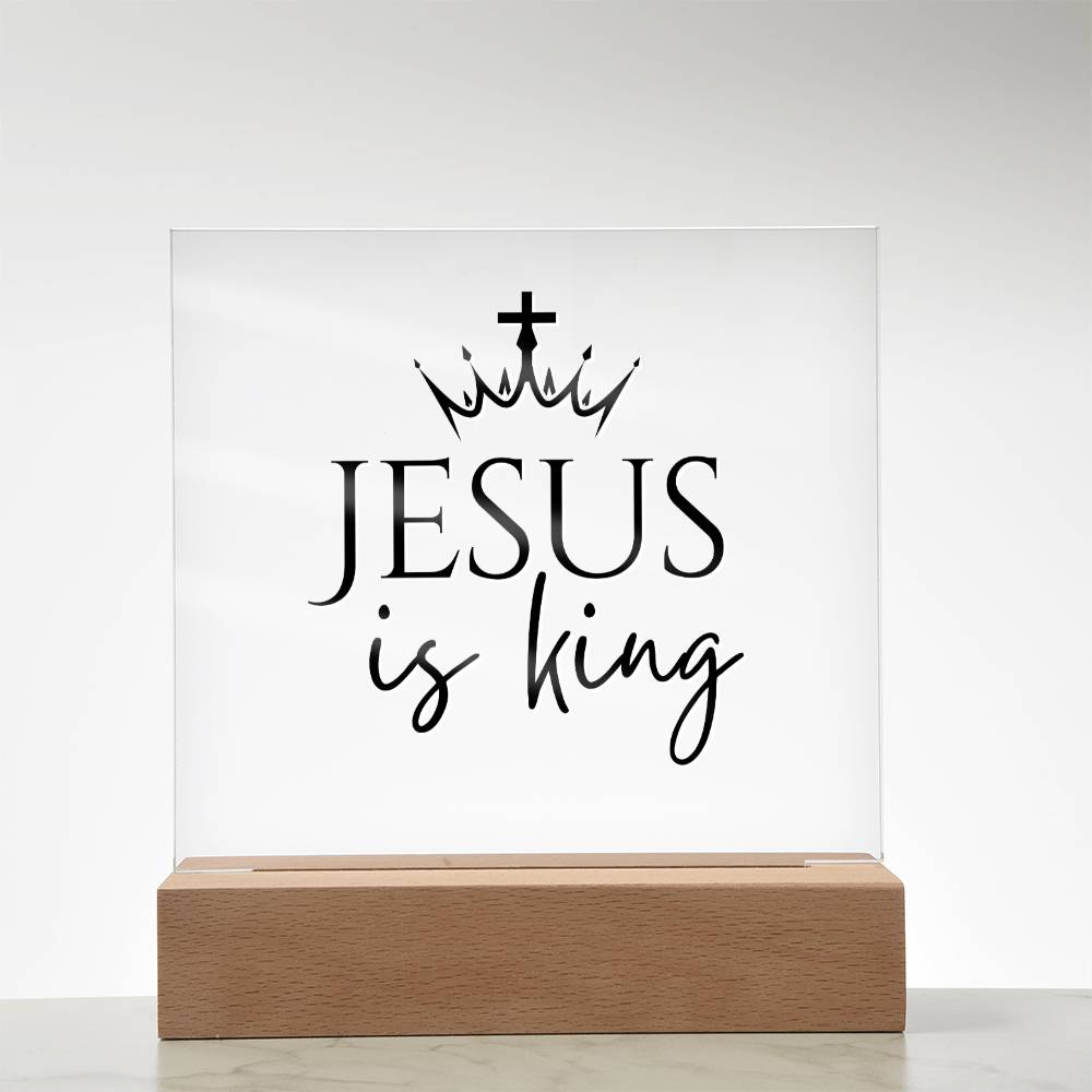 Jesus is King - Inspirational Acrylic Plaque with LED Nightlight Upgrade - Christian Home Decor