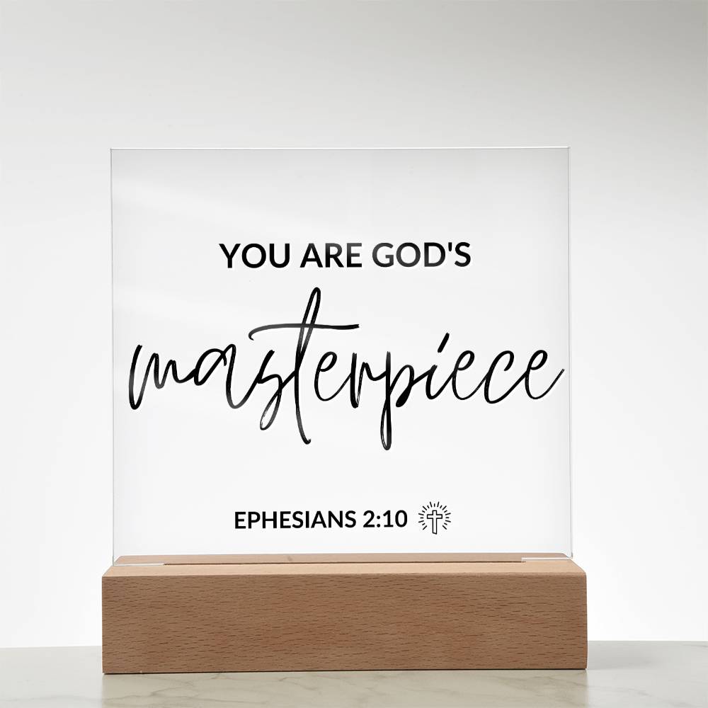LED Bible Verse - God's Masterpiece - Ephesians 2:10 - Inspirational Acrylic Plaque with LED Nightlight Upgrade - Christian Home Decor