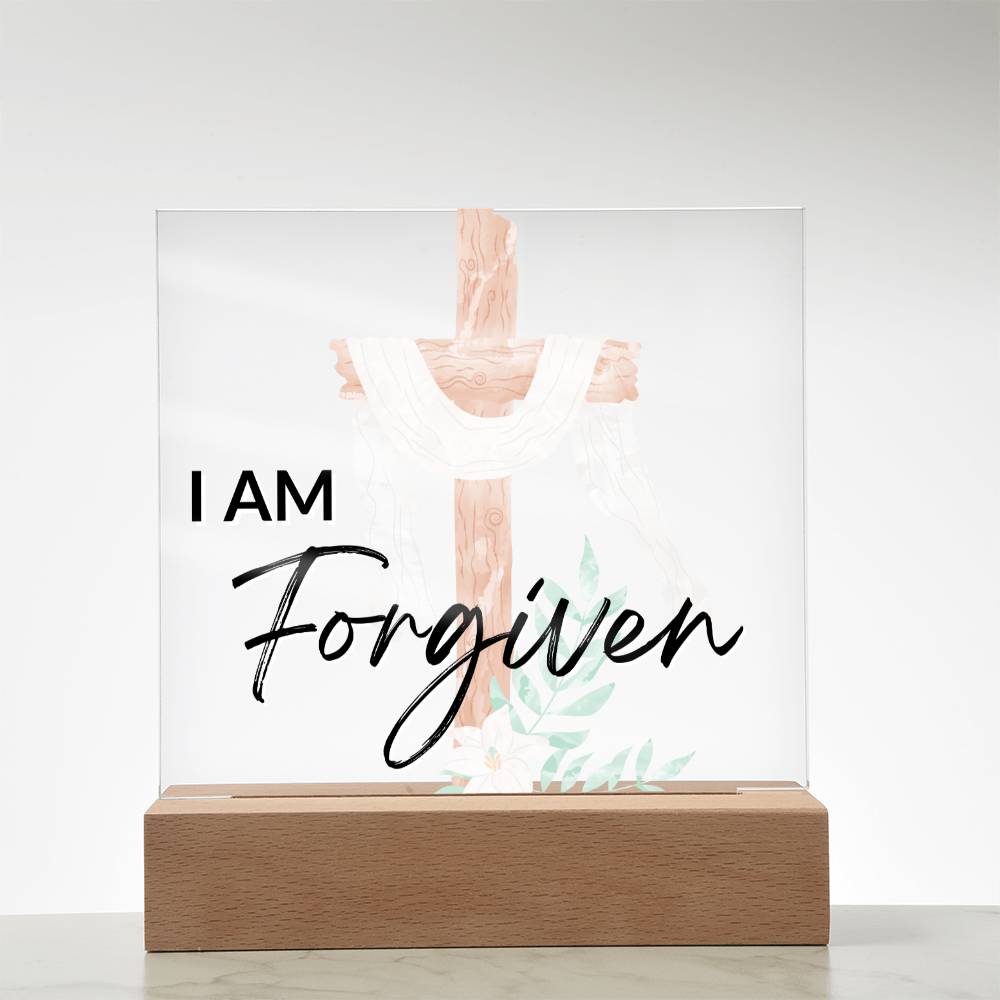 I Am Forgiven - Inspirational Acrylic Plaque with LED Nightlight Upgrade - Christian Home Decor
