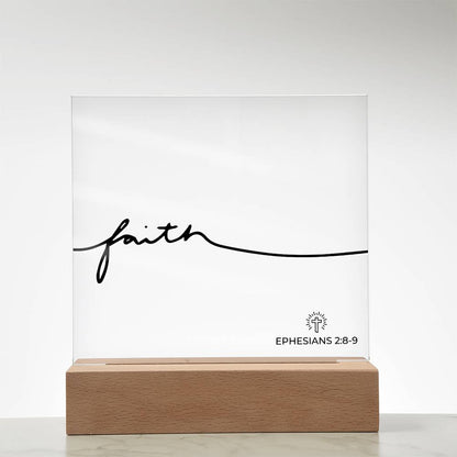 LED Bible Verse - Through Faith - Ephesians 2:8-9 - Inspirational Acrylic Plaque with LED Nightlight Upgrade - Christian Home Decor
