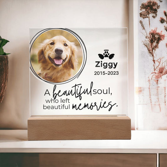 Dog Photo Keepsake - A Beautiful Soul - Square Acrylic Dog Memorial Plaque - Custom Dog Remembrance, Bereavement & Sympathy Gift