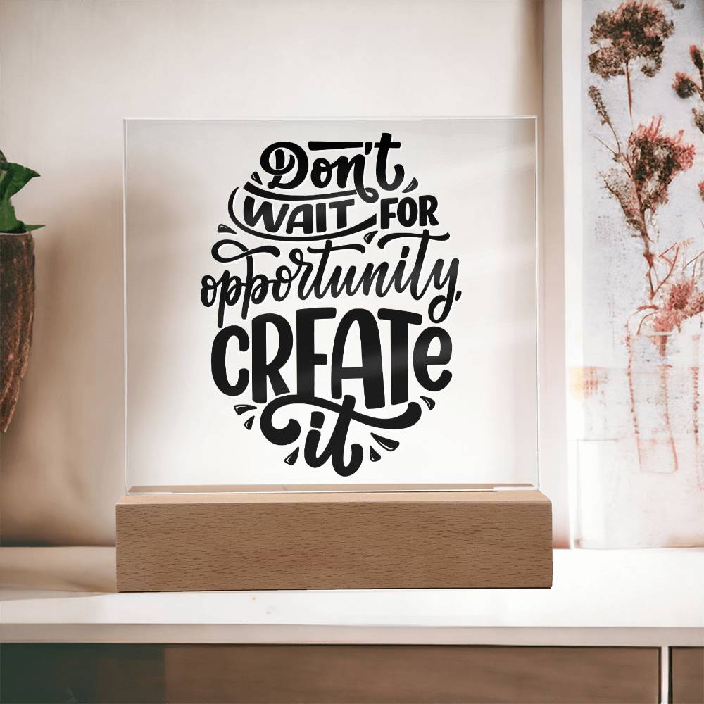 Create Opportunity - Motivational Acrylic with LED Nigh Light - Inspirational New Home Decor - Encouragement, Birthday or Christmas Gift