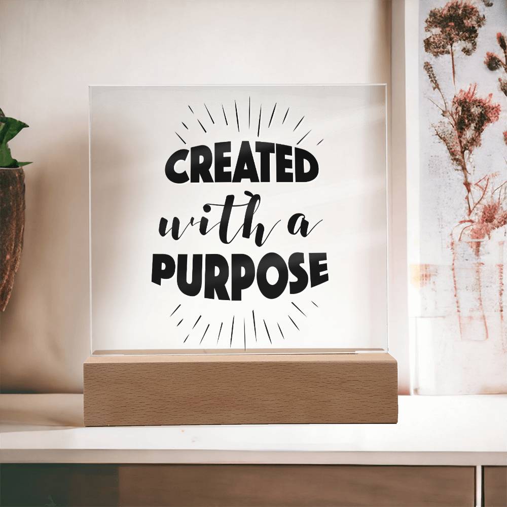 Created With A Purpose - Inspirational Acrylic Plaque with LED Nightlight Upgrade - Christian Home Decor