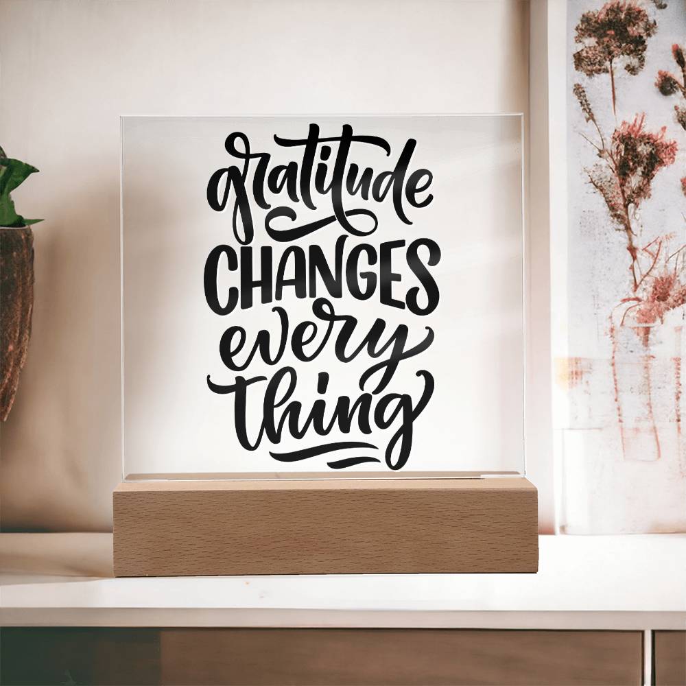 Gratitude Changes Everything - Motivational Acrylic with LED Nigh Light - Inspirational New Home Decor - Encouragement, Birthday or Christmas Gift