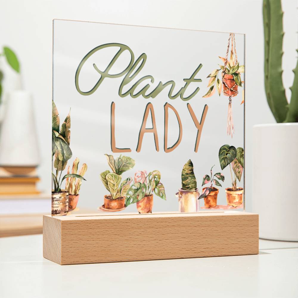 Plant Lady - Funny Plant Acrylic with LED Nigh Light - Indoor Home Garden Decor - Birthday or Christmas Gift For Horticulturists, Gardner, or Plant Lover