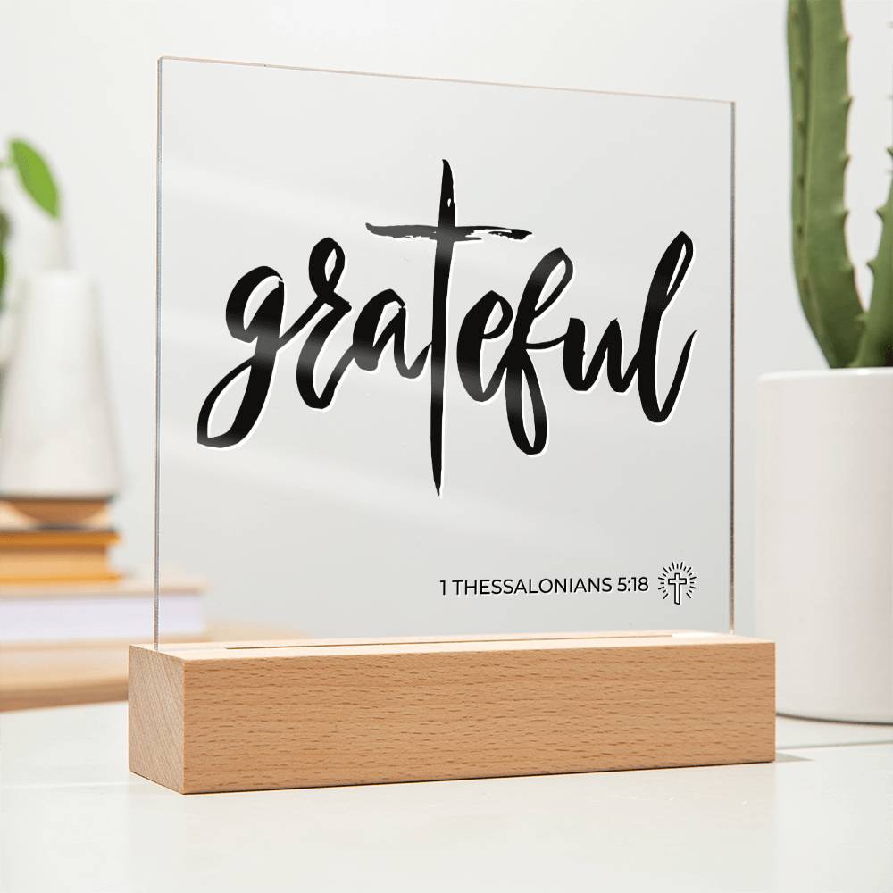 LED Bible Verse - In Every Thing Give Thanks - 1 Thessalonians 5:18 - Inspirational Acrylic Plaque with LED Nightlight Upgrade - Christian Home Decor