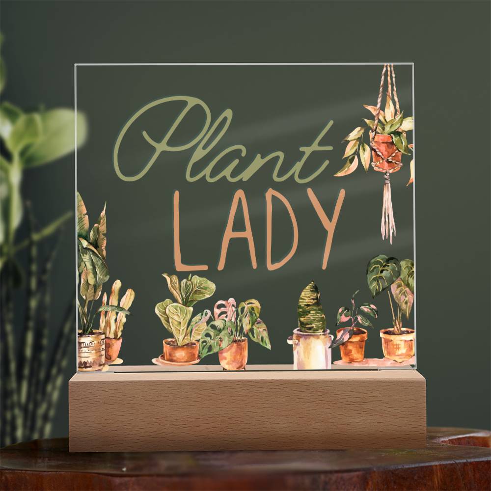 Plant Lady - Funny Plant Acrylic with LED Nigh Light - Indoor Home Garden Decor - Birthday or Christmas Gift For Horticulturists, Gardner, or Plant Lover