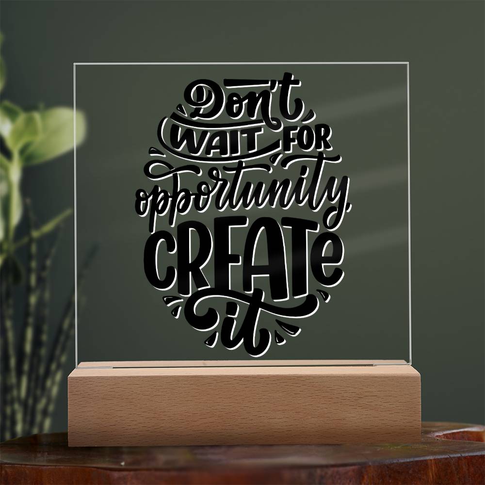 Create Opportunity - Motivational Acrylic with LED Nigh Light - Inspirational New Home Decor - Encouragement, Birthday or Christmas Gift