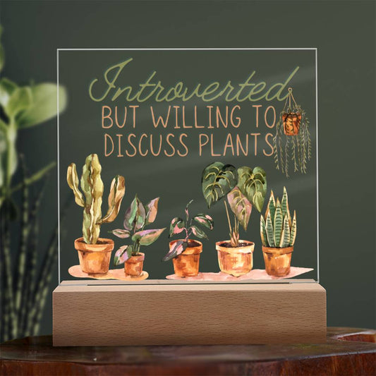 Introvertd - Funny Plant Acrylic with LED Nigh Light - Indoor Home Garden Decor - Birthday or Christmas Gift For Horticulturists, Gardner, or Plant Lover