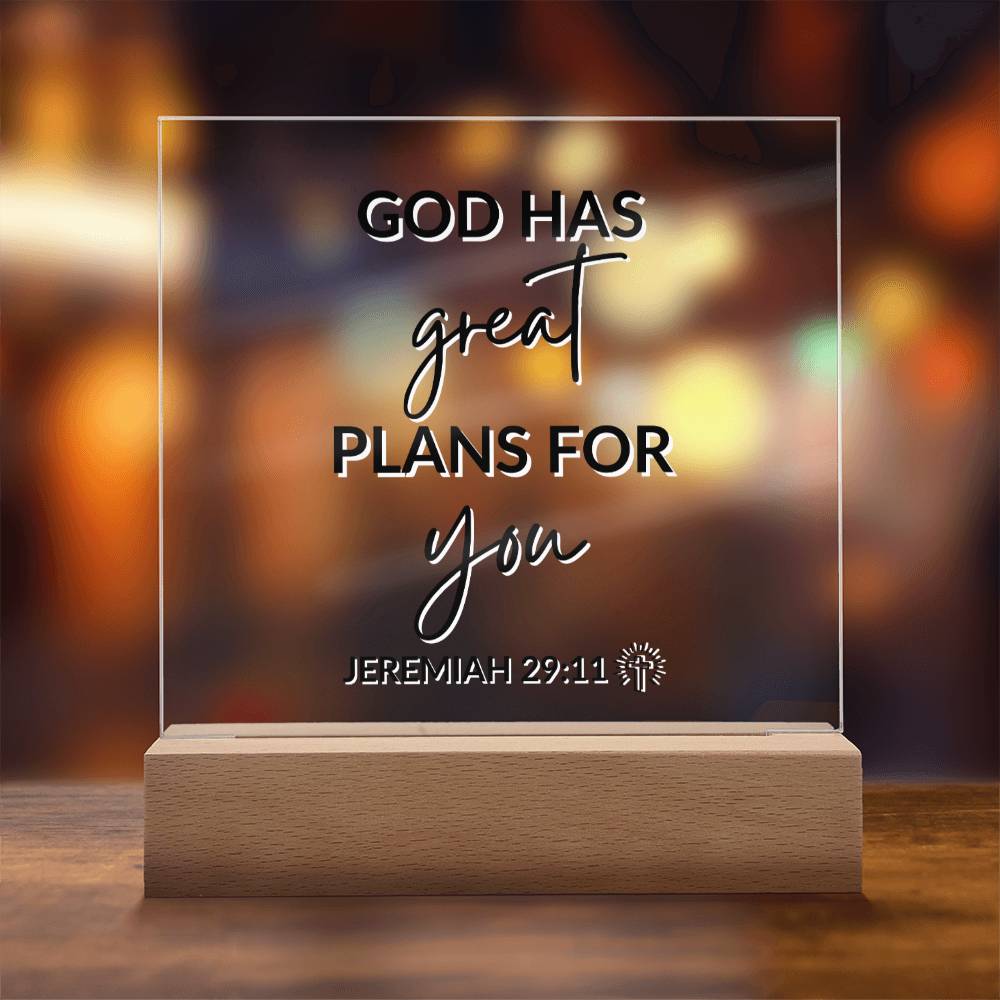 LED Bible Verse - Great Plans For You - Jeremiah 29:11 - Inspirational Acrylic Plaque with LED Nightlight Upgrade - Christian Home Decor