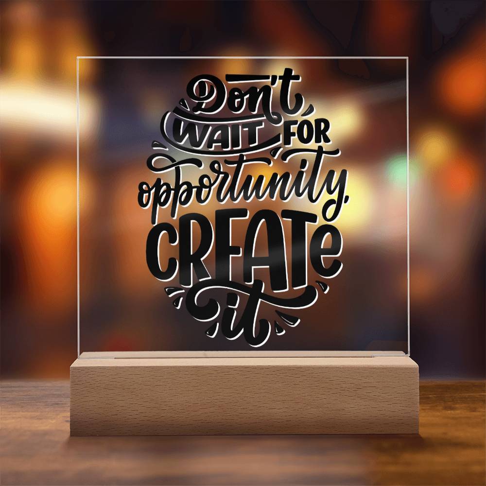 Create Opportunity - Motivational Acrylic with LED Nigh Light - Inspirational New Home Decor - Encouragement, Birthday or Christmas Gift