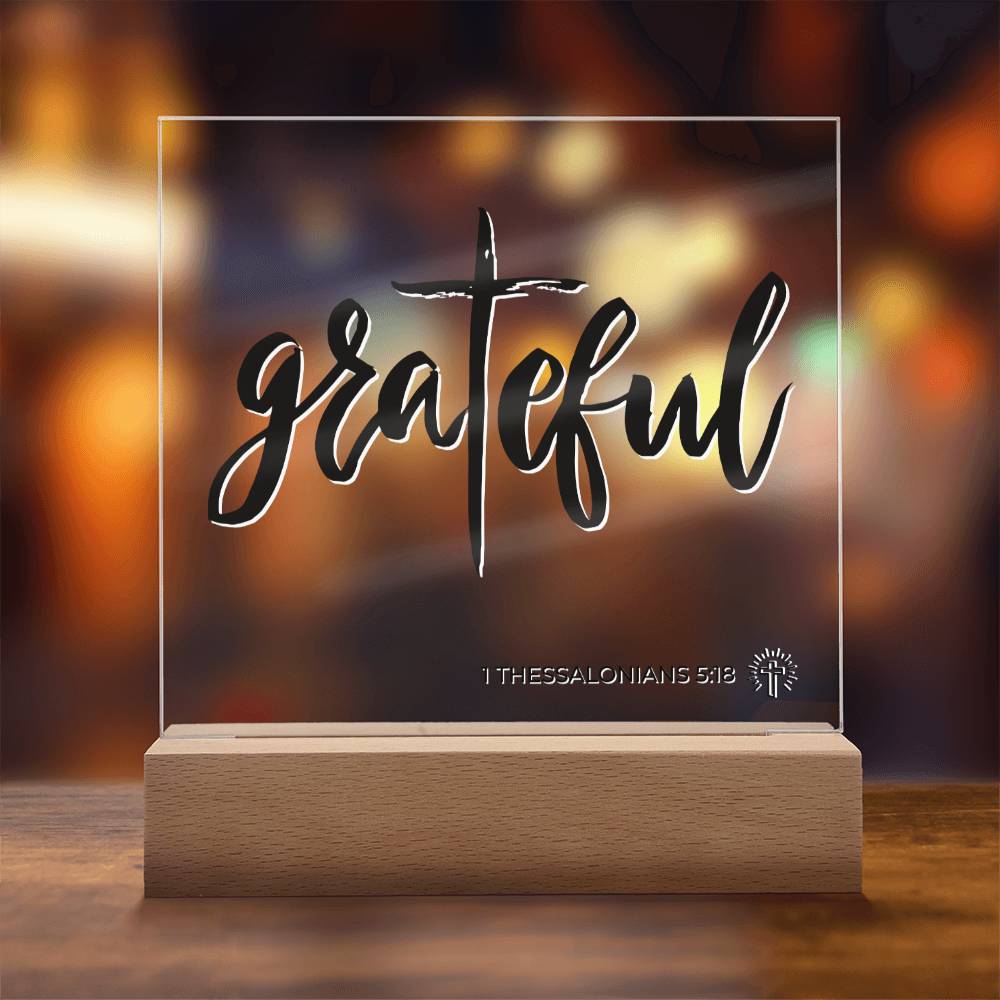 LED Bible Verse - In Every Thing Give Thanks - 1 Thessalonians 5:18 - Inspirational Acrylic Plaque with LED Nightlight Upgrade - Christian Home Decor