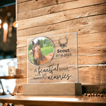 Horse Keepsake - A Beautiful Soul - Square Acrylic Horse Memorial Plaque - Custom Horse or Equestrian Remembrance, Bereavement & Sympathy Gifts