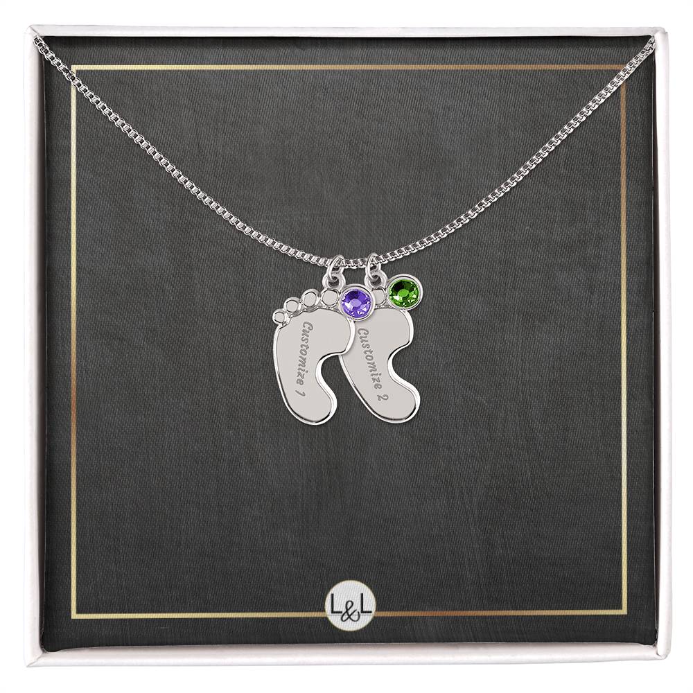 Custom Baby Feet Necklace with Birthstone