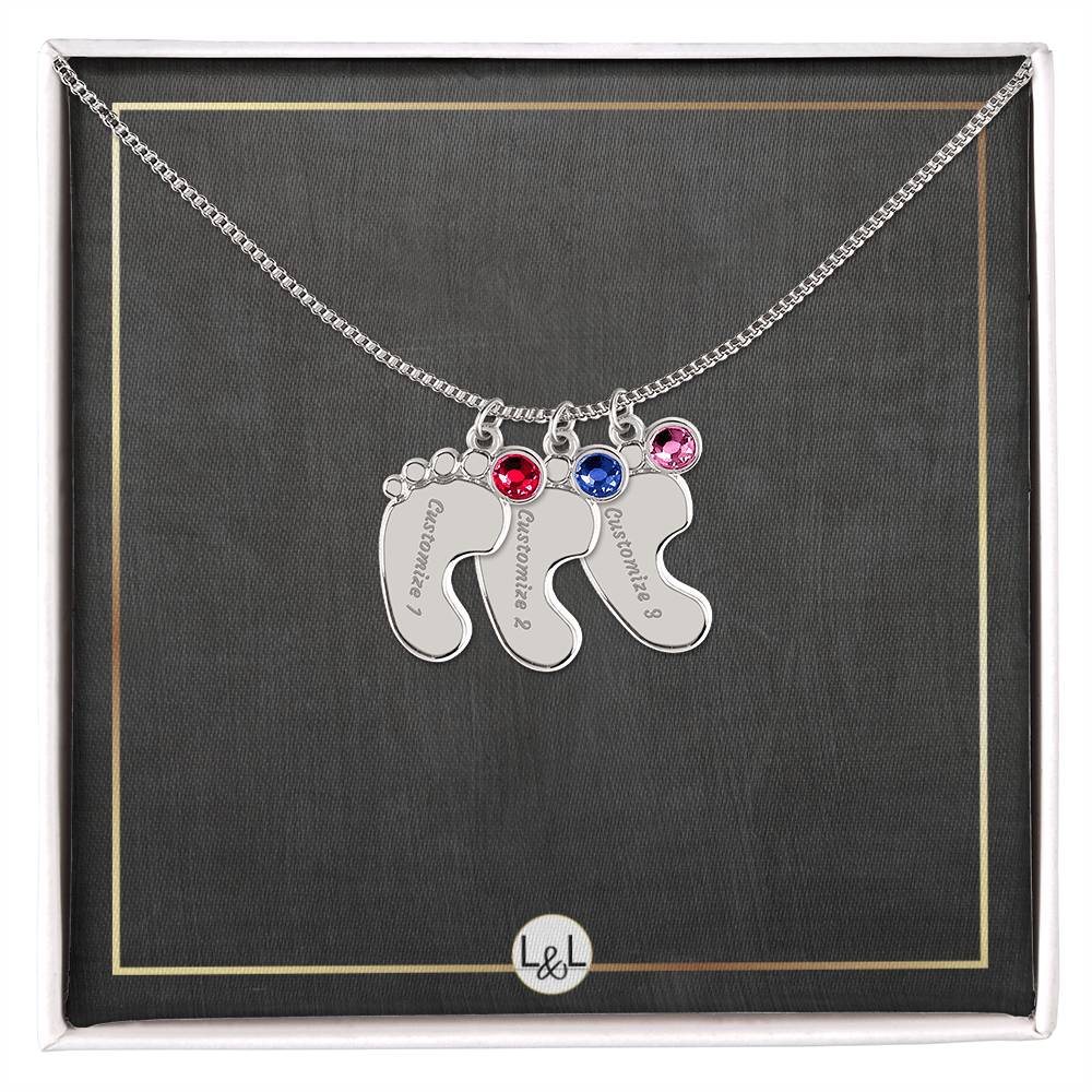 Custom Baby Feet Necklace with Birthstone