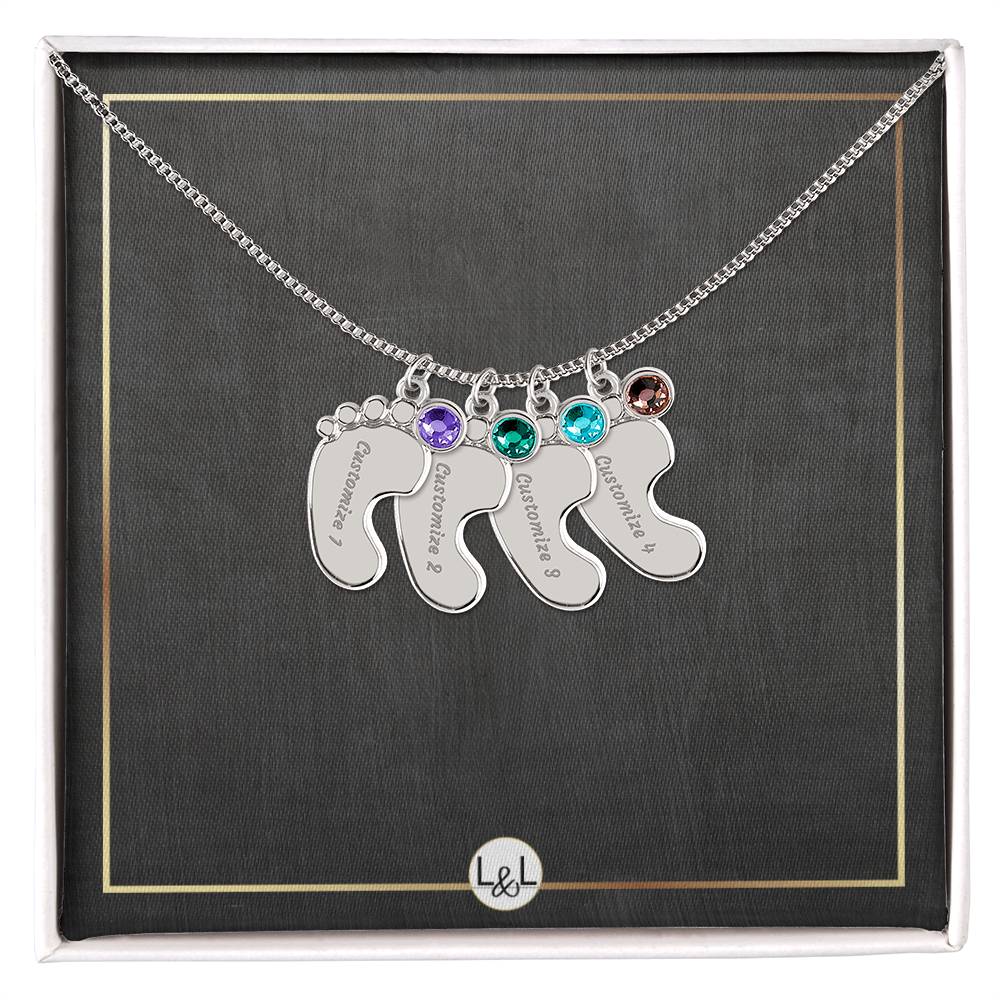 Custom Baby Feet Necklace with Birthstone